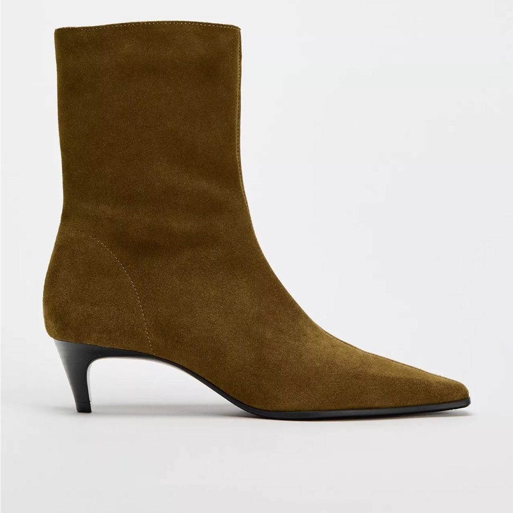 Zara SPLIT LEATHER KITTEN HEELED ANKLE BOOTS